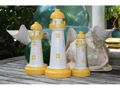 Set Of 3 Lighthouses Rustic Yellow White Nautical Nautical Decor