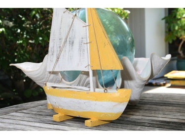 Sail Boat Yellow Coastal 16 Hand Carved Coastal Decor