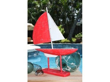 RACING SAIL BOAT RED NAUTICAL 20 HAND CARVED COASTAL decor