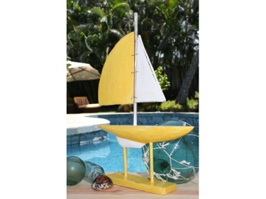 Racing Sail Boat Yellow Nautical 20 Hand Carved Coastal Decor