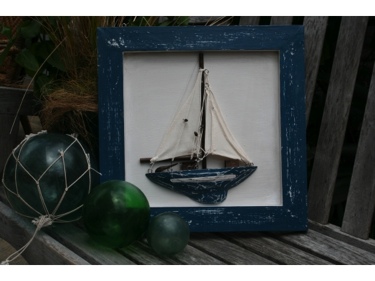 FRAMED SAIL BOAT BLUE COASTAL 16 HAND CARVED NAUTICAL decor