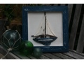 FRAMED SAIL BOAT BLUE COASTAL 16 HAND CARVED NAUTICAL decor