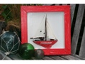 FRAMED SAIL BOAT RED COASTAL 16 HAND CARVED NAUTICAL decor