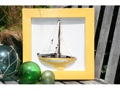 FRAMED SAIL BOAT YELLOW COASTAL 16 HAND CARVED NAUTICAL decor