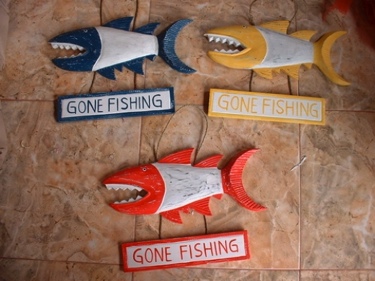 Gone Fishing Shark Attack Sign 15 Red Nautical Decor