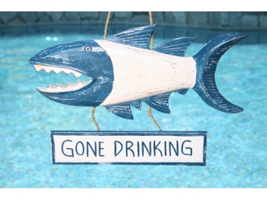 Gone Drinking Shark Attack Sign 15 Blue Nautical Decor