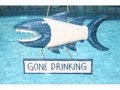 GONE DRINKING SHARK ATTACK SIGN 15 BLUE NAUTICAL decor