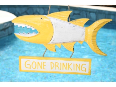 Gone Drinking Shark Attack Sign 15 Yellow Nautical Decor