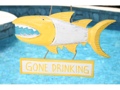 Gone Drinking Shark Attack Sign 15 Yellow Nautical Decor