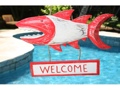 Welcome Shark Attack Sign 15 Red Nautical Decor