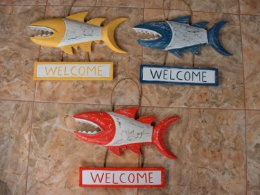 Welcome Shark Attack Sign 15 Yellow Nautical Decor