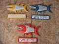 Welcome Shark Attack Sign 15 Yellow Nautical Decor