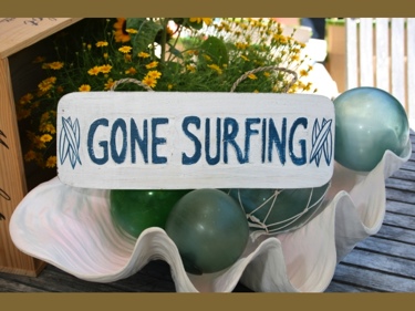 Gone Surfing Beach Sign 14 Rustic White Blue Coastal Decor