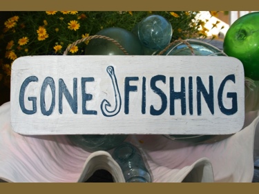 Gone Fishing Beach Sign 14 Rustic White Blue Coastal Decor