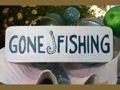 GONE FISHING BEACH SIGN 14 RUSTIC WHITE BLUE COASTAL decor