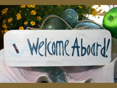Welcome Aboard W Anchor Sign 14 Rustic White Blue Nautical Decor