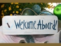 WELCOME ABOARD W ANCHOR SIGN 14 RUSTIC WHITE BLUE NAUTICAL decor