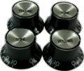 Knob Vintage Top Hat Black with Chrome Top 2 Tone 2 Volume pkg 4