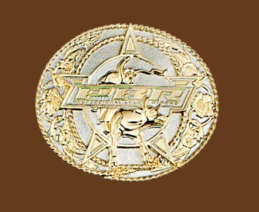 Professional Bullriders Licensed Belt Buckle 2-tone Gold/Silver 3-3/4 x 3-1/4
