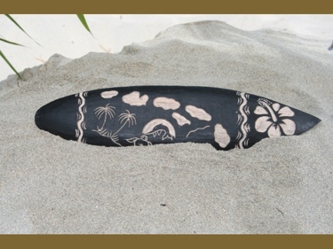 Wooden Surfboard W Hawaiian Islands 16 Inch Tall Surfing Decor