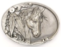 Horsehead With Feathers Belt Buckle 3 x 2-1/4