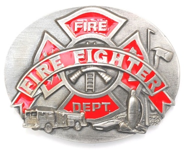 Fire Fighter Belt Buckle Enameled 3 x 2-1/2