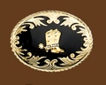Gold Boots on Black Enamel Belt Buckle 3-1/2 x 2-3/4