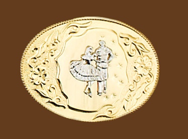 Gold Buckle with Silver Square Dancers 3-3/8 x 2-1/2