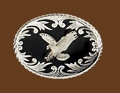 Silver Eagle on Black Enamel Belt Buckle 3-1/2 x 2-3/4