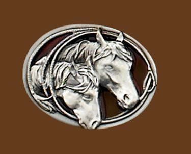 Horseheads Belt Buckle Red Enamel 2-3/16 x 1-3/4
