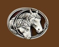 Horseheads Belt Buckle Red Enamel 2-3/16 x 1-3/4