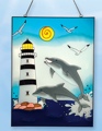 24 Inch x 18 Inch Dolphin Stain Glass Lighthouse Decor