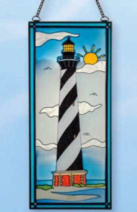 17.5 Inch x 7.5 Inch Cape Hatters Stain Glass Lighthouse Decor