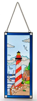 17.5 Inch x 7.5 Inch Red Barber Pole Stripe Stain Glass Lighthouse Decor
