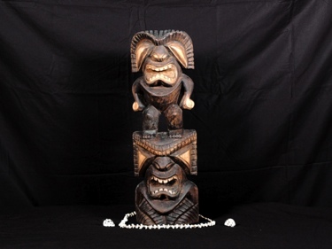 Stacked Tiki Ku Kane 24 Acacia Wood Garden Decor