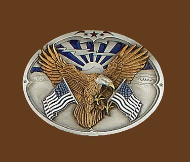 Eagle with American Flags Belt Buckle 3-1/8 x 2-1/4