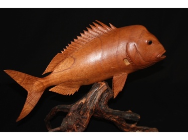 LARGE RED SNAPPER HAND CARVED ACACIA KOA SEA LIFE decor