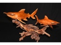 HAMMER HEAD SHARKS FAMILY HAND CARVED ACACIA KOA SEA LIFE decor