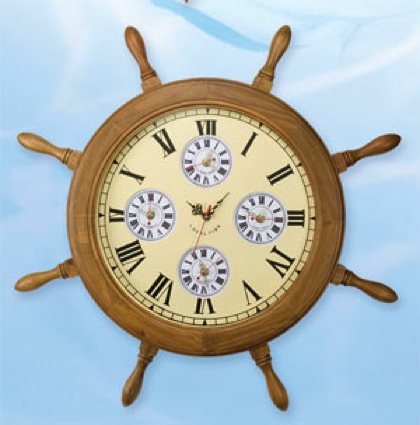 27 inch World Clock Nautical Ship Wheel