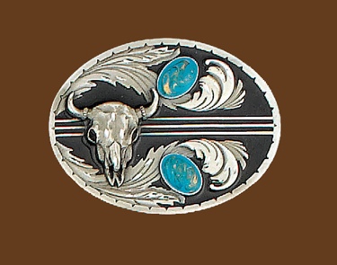 Steer Head Belt Buckle Turquoise Diamond Cut 3-1/8 x 2-1/4