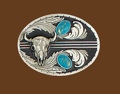 Steer Head Belt Buckle Turquoise Diamond Cut 3-1/8 x 2-1/4