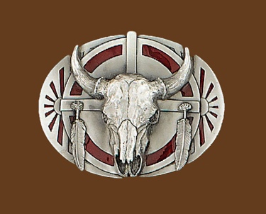 Steerhead Belt Buckle Red Enamel 3-1/4 x 2-1/2