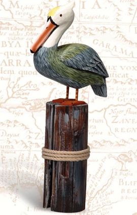 24 Inch Wooden Pelican on Post