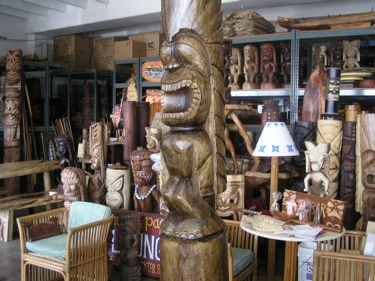 Tiki Totem 5.3 Ft Love Tiki Stained Acacia Wood Tropical Decor
