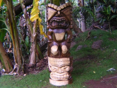 STACKED TIKI KU KANALOA 51 ACACIA WOOD GARDEN decor