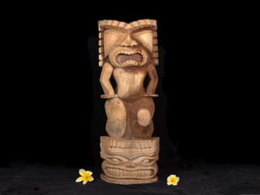 STACKED TIKI KU KANALOA 26 ACACIA WOOD GARDEN decor