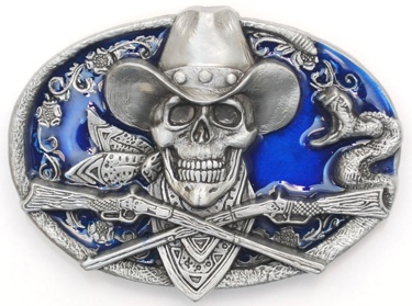 Cowboy Skull Belt Buckle Enameled 3 x 2-1/4